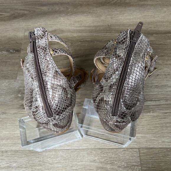 Born BOC Strappy Gladiator Wedge Zip-Up Sandal Women Sz 10 Gold Silver Snakeskin - Picture 6 of 11